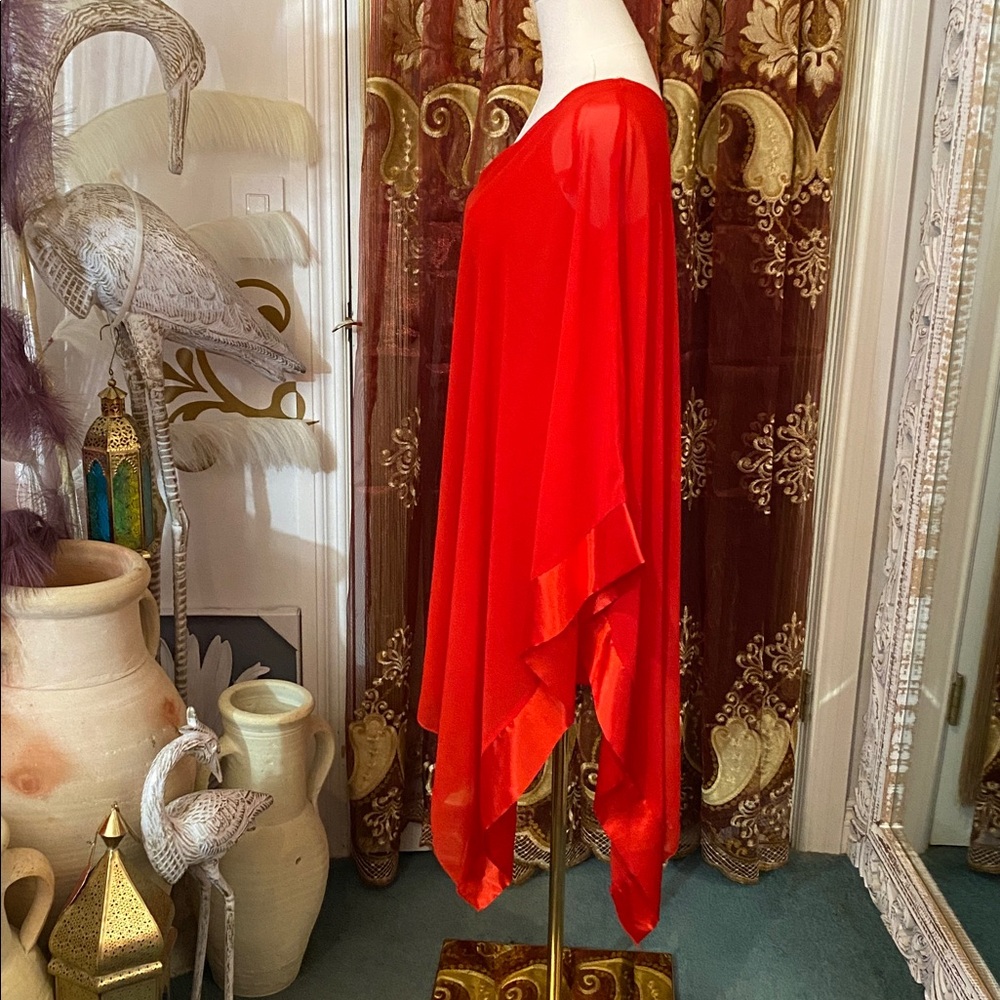 Red One Shoulder Sheer Drape Top - Picture 3 of 17